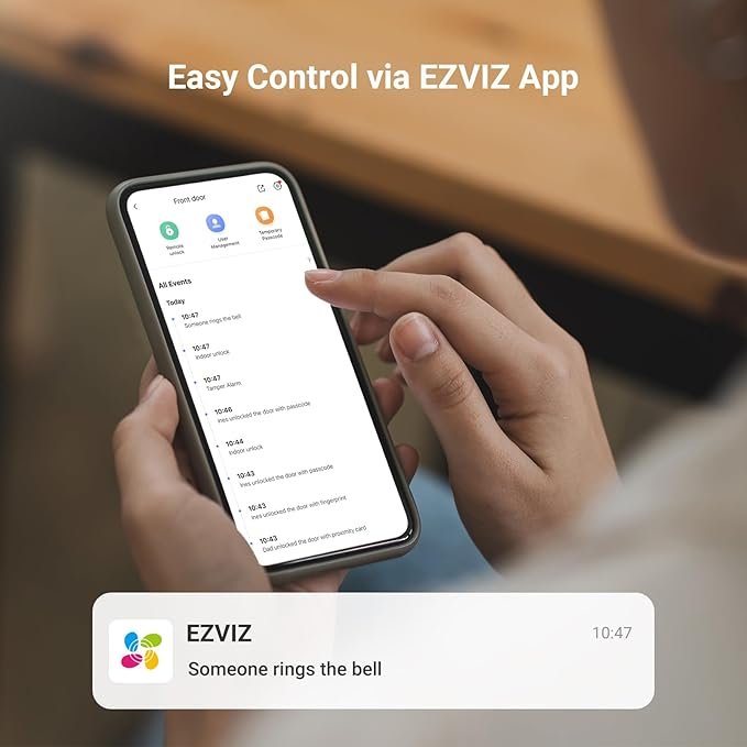 EZVIZ Smart Lock Y2000, 7-in-1 Smart Door Lock & Keyless Entry Door Lock, Built-in Wifi Fingerprint Access, Weather-Resistant, Child Safety Lock for Home, Apartment, Villa, Office, Hotel (5085) - Image 2